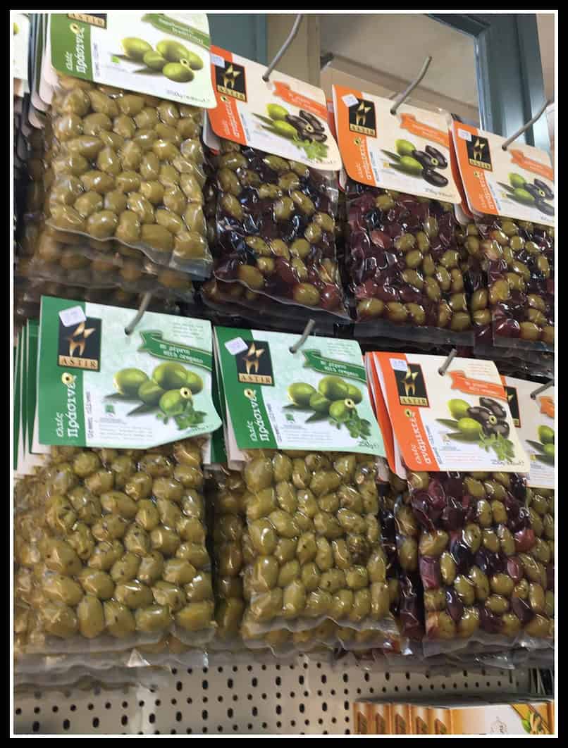 Selection of Greek Olives - they make great Greek souvenirs